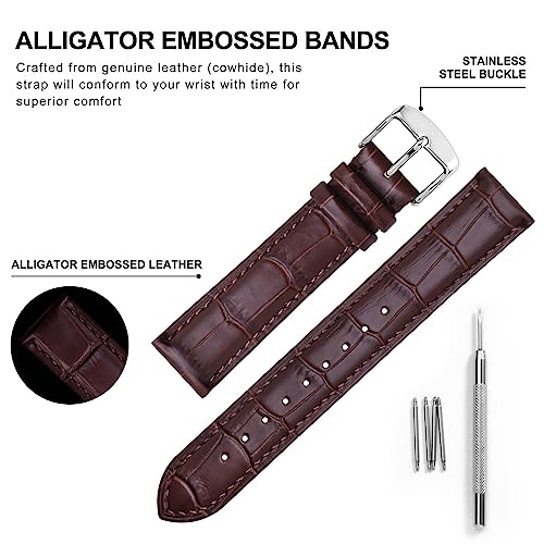 BISONSTRAP Watch Bands 20mm, Alligator Embossed Leather Watch Straps, Coffee Brown with Silver Buckle - Image 4