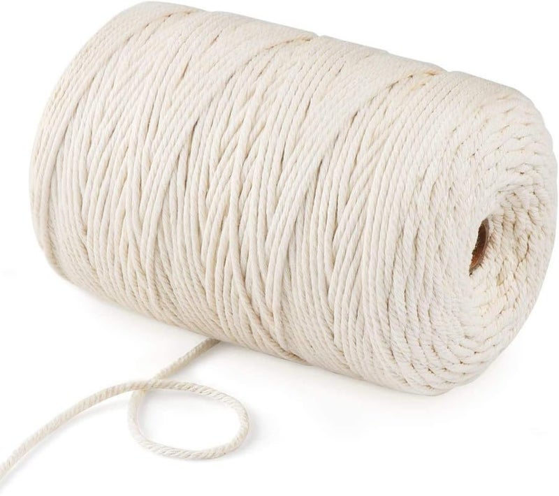 LUCRE Compatible for Macrame Cord 3mm x 200 Meters Natural Soft Cotton Cord for Plant Hanger Wall Hanger Dreamcatcher M No 10 - Image 1
