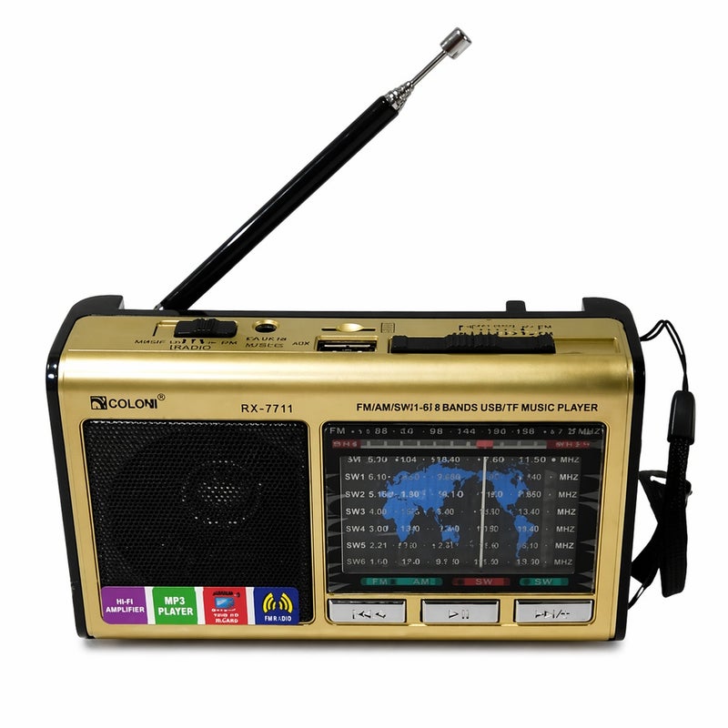 Portable Multi-Band Radio with MP3 Player & Antenna - Gold - A1-322 - Image 1