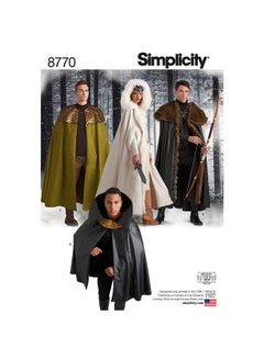 Simplicity 8770 Unisex Fantasy Halloween And Cosplay Cape Costume Sewing Pattern, 4 Styles, One Size  - Image 1