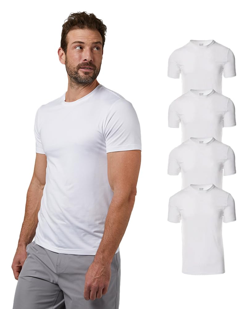 32 Degrees Mens 4 Pack Cool Quick Dry Active Basic Crew T-Shirt, White, Medium - Image 1