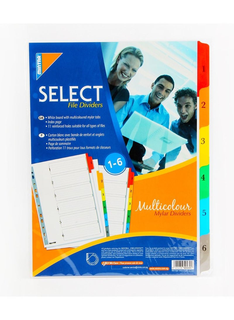 Mintra INDEX DEVIDERS MINTRA CARDBOARD PLASTIC TABES COLORES AND NUMBERS 1 - 6  - Image 1