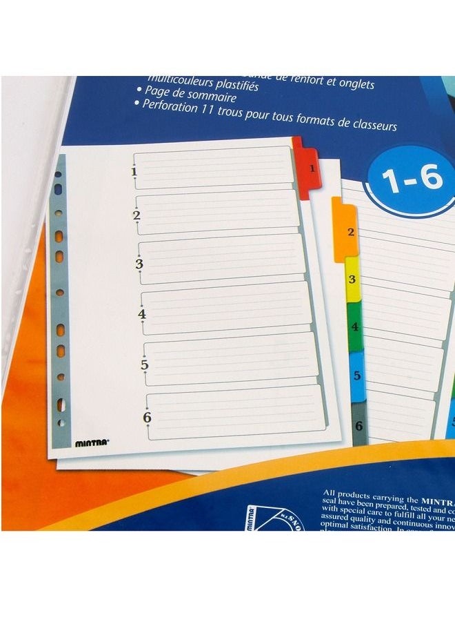Mintra INDEX DEVIDERS MINTRA CARDBOARD PLASTIC TABES COLORES AND NUMBERS 1 - 6  - Image 4