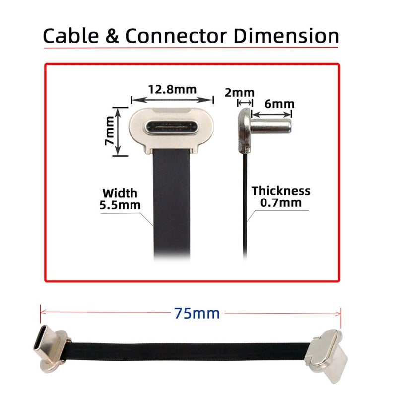 chenyang USB C Short Flat Cable USB 2.0 Type C Dual 90 Degree Angled PD 65W Fast Charge Data Extension 75MM Cable - Image 4