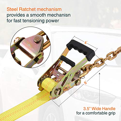 Trekassy Car Tie Down Straps for Trailers with Heavy Duty Chain Anchors, 2" x 96" Tire Straps with Ratchet and 2 Replacement Tire Straps, 3,333lbs Safe Working Load - Image 4