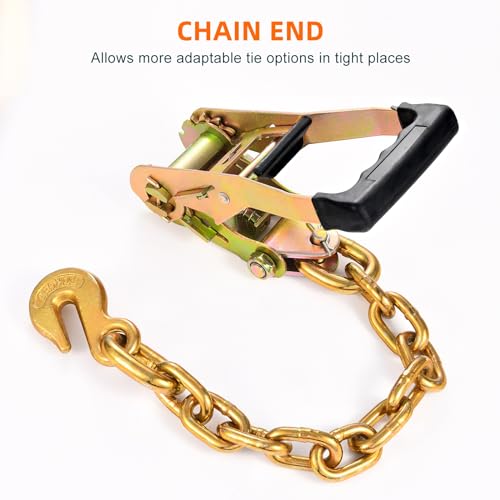 Trekassy Car Tie Down Straps for Trailers with Heavy Duty Chain Anchors, 2" x 96" Tire Straps with Ratchet and 2 Replacement Tire Straps, 3,333lbs Safe Working Load - Image 3