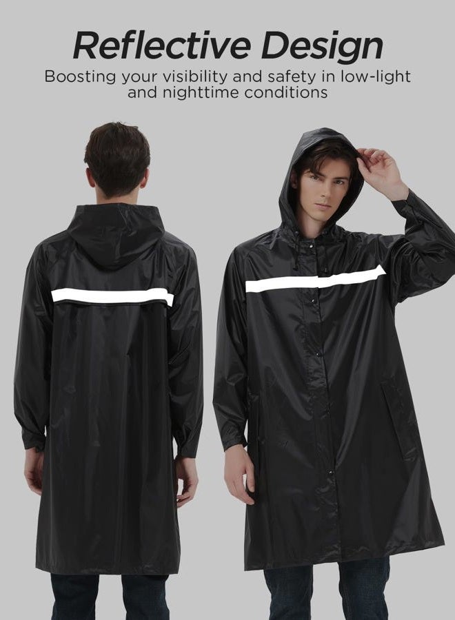 ProHydra Mens Long Safety Rain Coats with Air Vents Reflective Stripes Waterproof Packable Work Rain Jacket with Hood Lightweight Emergency Raincoat Ponchos (Black,X-Large) - Image 2