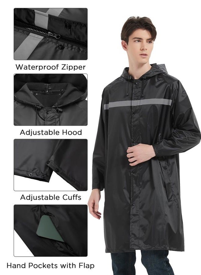 ProHydra Mens Long Safety Rain Coats with Air Vents Reflective Stripes Waterproof Packable Work Rain Jacket with Hood Lightweight Emergency Raincoat Ponchos (Black,X-Large) - Image 5