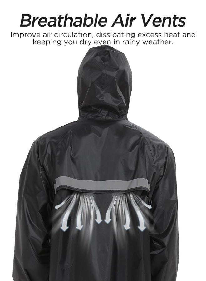 ProHydra Mens Long Safety Rain Coats with Air Vents Reflective Stripes Waterproof Packable Work Rain Jacket with Hood Lightweight Emergency Raincoat Ponchos (Black,X-Large) - Image 3