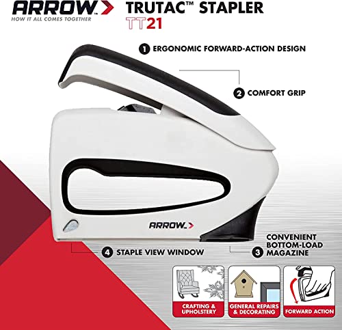 Arrow Fastener Arrow TT21 TruTac Forward Action Staple Gun, Manual Push Stapler for Upholstery, Crafts, Decorating, and Repairs, Fits JT21 Thin Wire Staples - Image 2