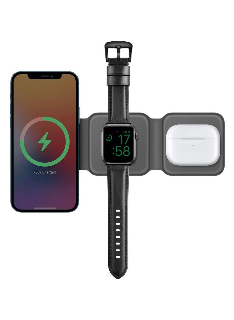 Bazic Gomag Trio 3-In-1 Foldable Magnetic Wireless Charger 15w Grey - Image 1