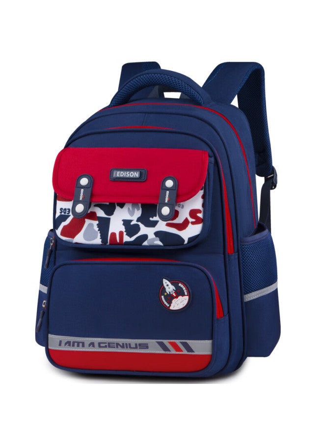 Edison Primary School Backpack With Spine Protection, Weight Reduction, Large Capacity, Water-resistant, Camouflage Design, Children's Backpack 24016-2s Blue And Red - Image 2