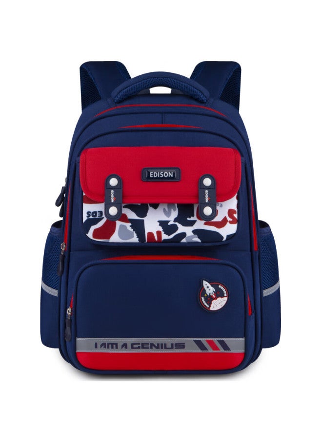 Edison Primary School Backpack With Spine Protection, Weight Reduction, Large Capacity, Water-resistant, Camouflage Design, Children's Backpack 24016-2s Blue And Red - Image 1