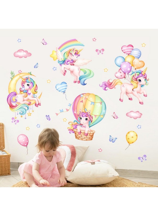 Supzone Unicorn Rainbow Wall Decals Hot Air Balloon Moon Clouds Stars Wall Stickers Baby Nursery Girls Bedroom Kids Room Wall Decor - Image 1