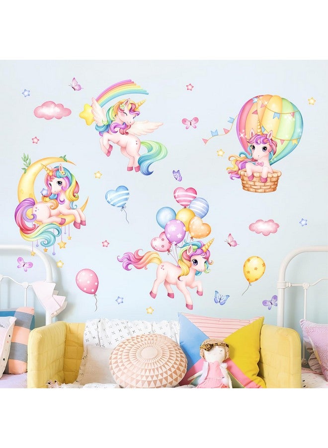 Supzone Unicorn Rainbow Wall Decals Hot Air Balloon Moon Clouds Stars Wall Stickers Baby Nursery Girls Bedroom Kids Room Wall Decor - Image 2