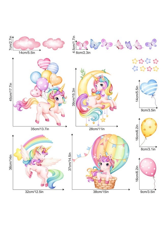 Supzone Unicorn Rainbow Wall Decals Hot Air Balloon Moon Clouds Stars Wall Stickers Baby Nursery Girls Bedroom Kids Room Wall Decor - Image 4