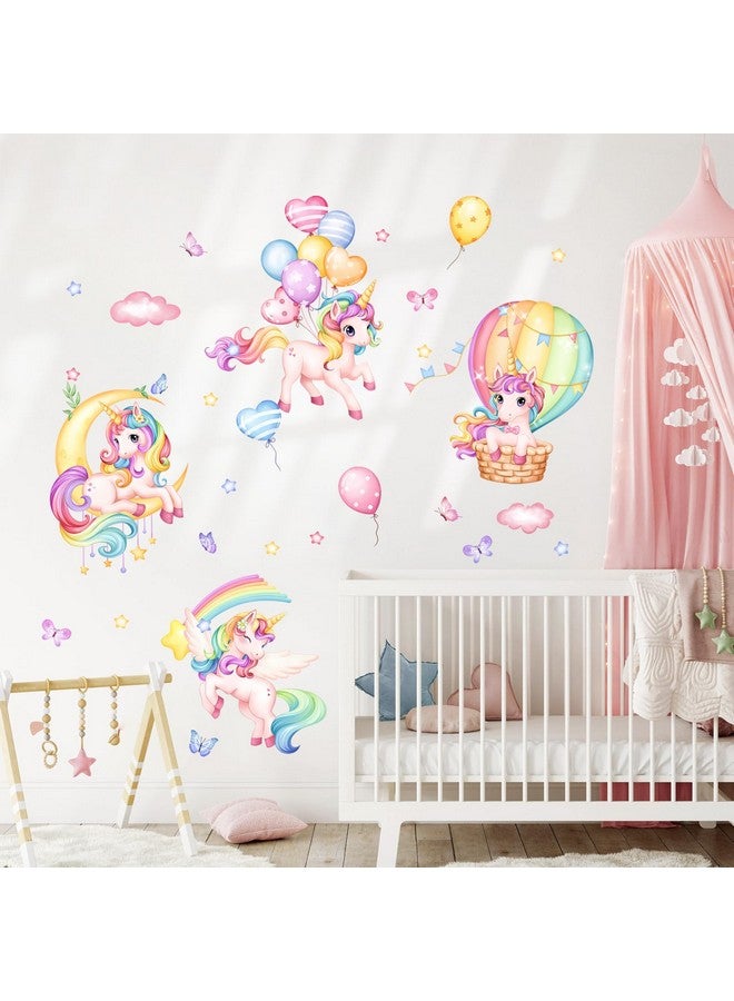 Supzone Unicorn Rainbow Wall Decals Hot Air Balloon Moon Clouds Stars Wall Stickers Baby Nursery Girls Bedroom Kids Room Wall Decor - Image 5