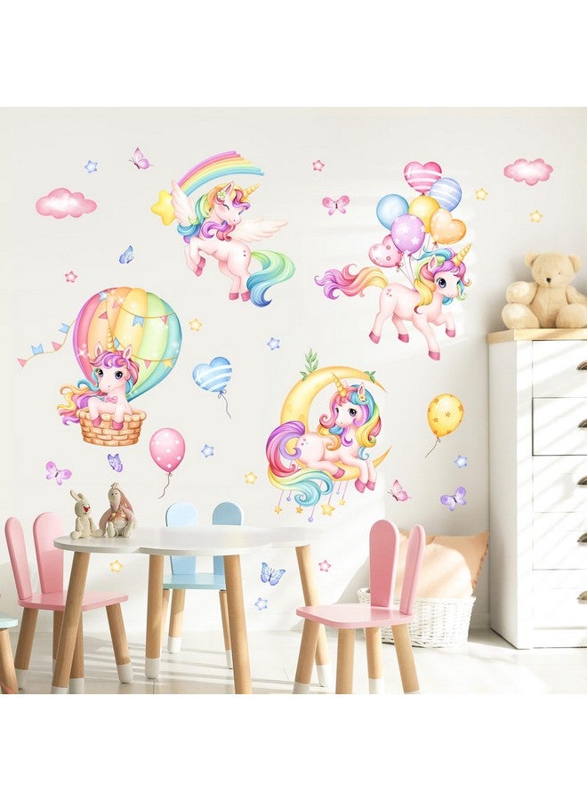 Supzone Unicorn Rainbow Wall Decals Hot Air Balloon Moon Clouds Stars Wall Stickers Baby Nursery Girls Bedroom Kids Room Wall Decor - Image 3