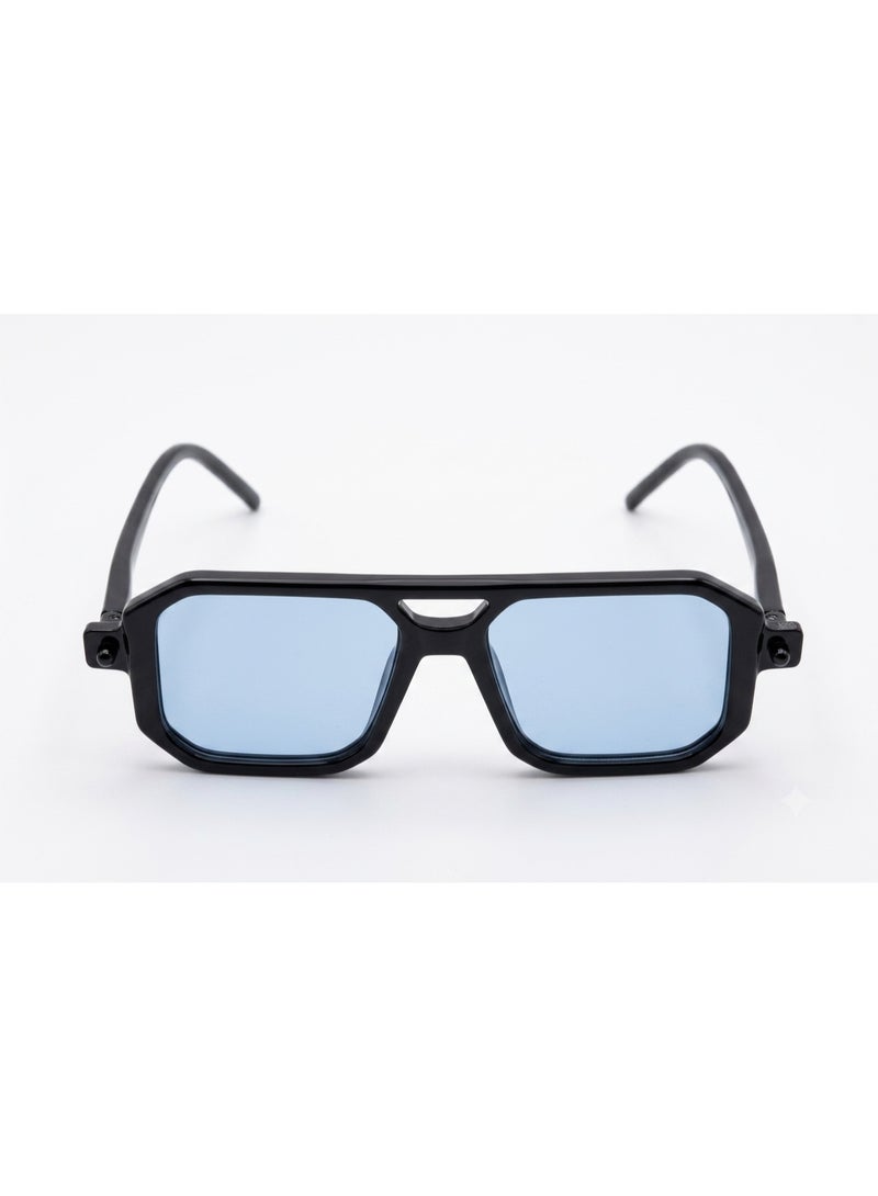 Tony Stark Style Sunglasses – Black Frame with Light Blue Lenses - Image 4