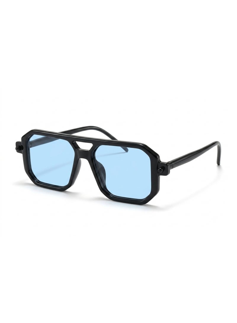 Tony Stark Style Sunglasses – Black Frame with Light Blue Lenses - Image 1