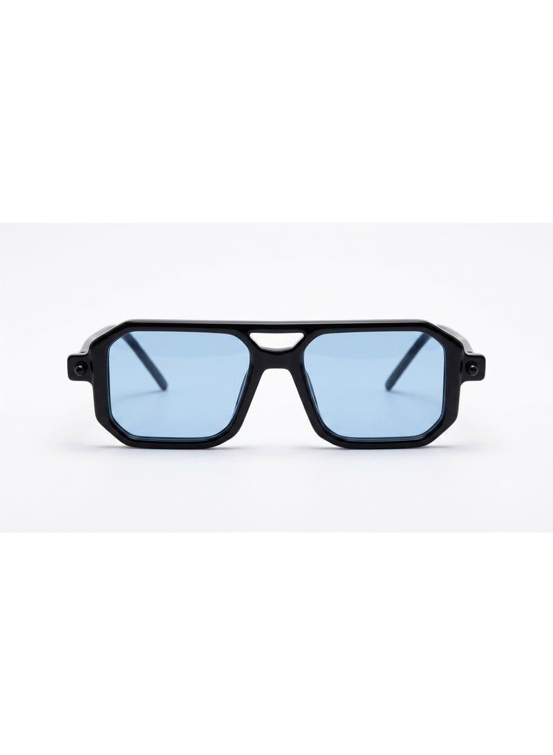 Tony Stark Style Sunglasses – Black Frame with Light Blue Lenses - Image 2