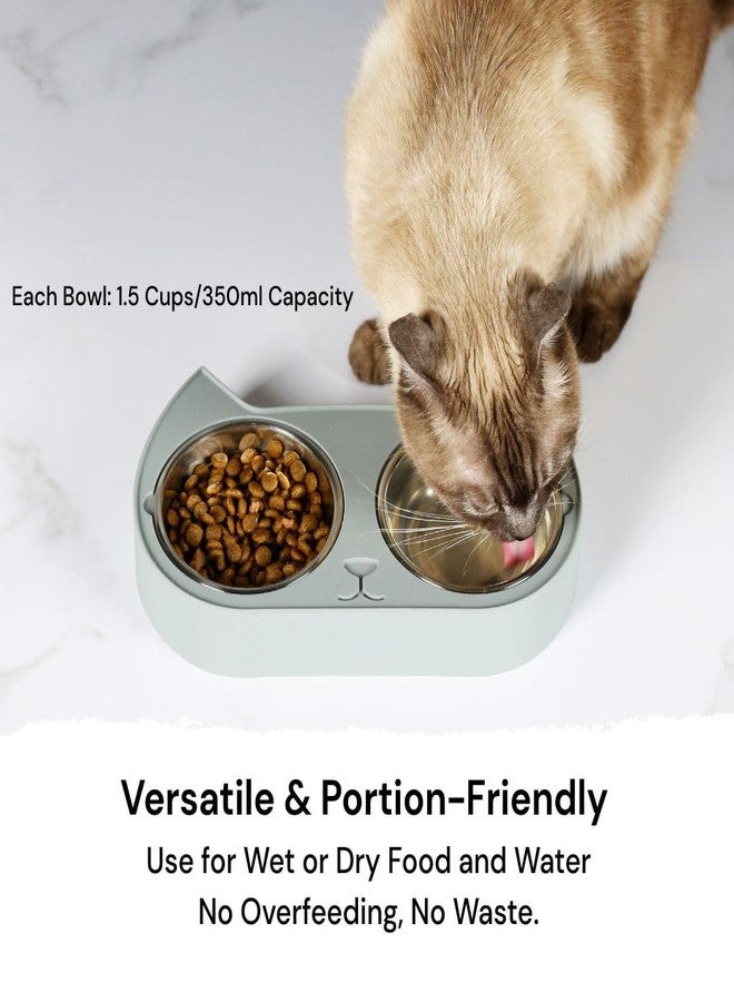 7 Ruby Road Cute Cat Bowls for Indoor Cats and Kitty, Double Cat Food Water Bowl Set with 2 Stainless Steel Pet Dishes and Grey Silicone Feeding Station, 350ml Kitten Bowls for Wet & Dry Food - Image 3