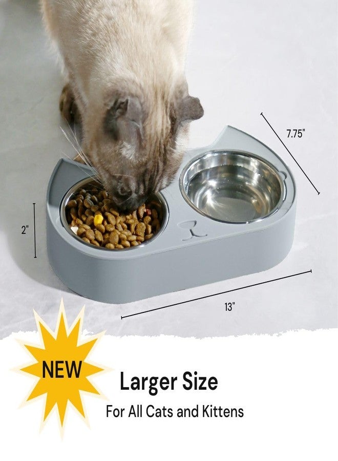 7 Ruby Road Cute Cat Bowls for Indoor Cats and Kitty, Double Cat Food Water Bowl Set with 2 Stainless Steel Pet Dishes and Grey Silicone Feeding Station, 350ml Kitten Bowls for Wet & Dry Food - Image 2