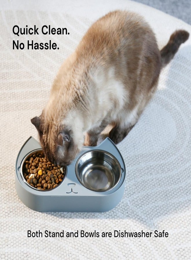 7 Ruby Road Cute Cat Bowls for Indoor Cats and Kitty, Double Cat Food Water Bowl Set with 2 Stainless Steel Pet Dishes and Grey Silicone Feeding Station, 350ml Kitten Bowls for Wet & Dry Food - Image 5
