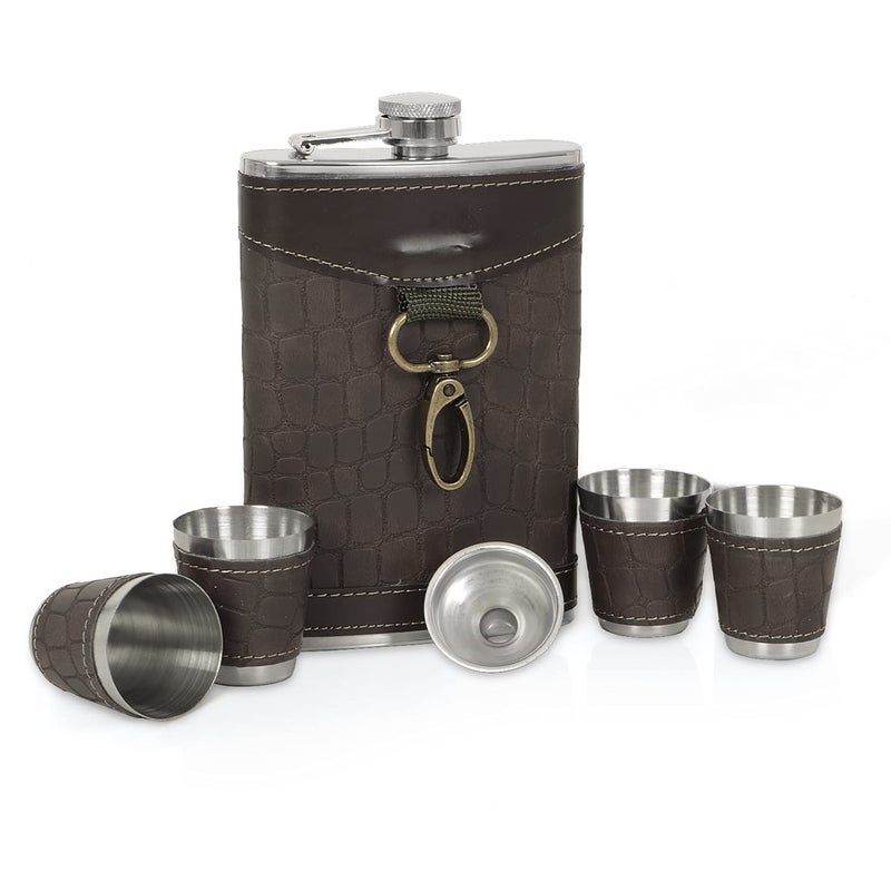 Jonquin زجاجة فلاسكة من الفولاذ المقاوم للصدأ مع قمع و 4 أكواب شوت للرجال والنساء، 9 أونصات (266 مل) للنبيذ والويسكي والفودكا والمشروبات الكحولية، حاملة مشروبات جيب (AR3784) - Image 2