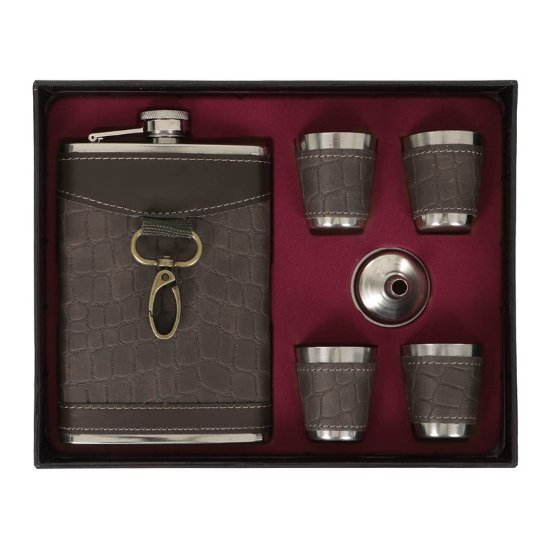 Jonquin زجاجة فلاسكة من الفولاذ المقاوم للصدأ مع قمع و 4 أكواب شوت للرجال والنساء، 9 أونصات (266 مل) للنبيذ والويسكي والفودكا والمشروبات الكحولية، حاملة مشروبات جيب (AR3784) - Image 1