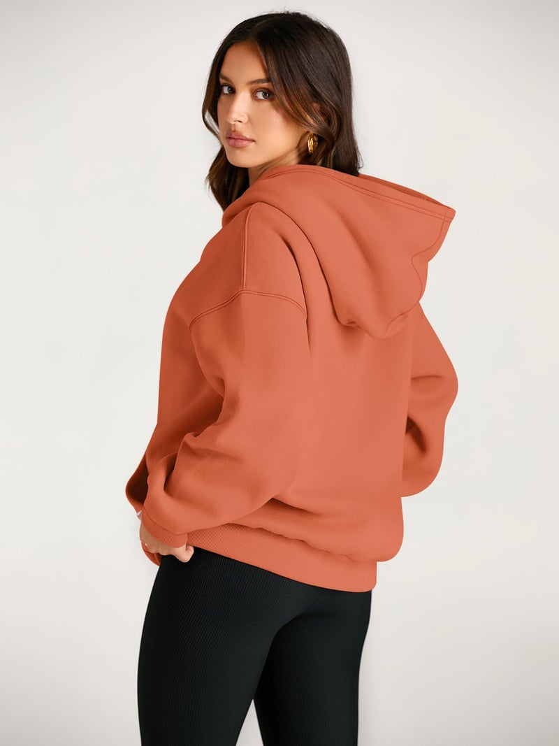 EFAN Women's Oversized Fleece Hoodie, Cozy Plush Pullover Sweatshirt with Pocket Orange S - Image 4