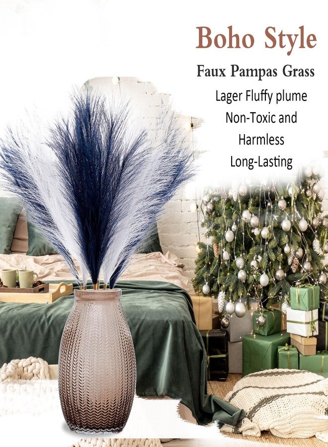 Acfruits Faux Pampas Grass Large Fluffy 27.6Inch Tall, 6Pcs Artificial Fake Flower Boho Decor Bulrush Reed Grass for Vase Filler Farmhouse Home Wedding Decor (6, Navy Blue and White) - Image 5
