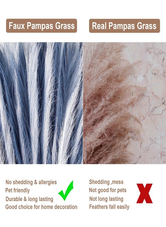 Acfruits Faux Pampas Grass Large Fluffy 27.6Inch Tall, 6Pcs Artificial Fake Flower Boho Decor Bulrush Reed Grass for Vase Filler Farmhouse Home Wedding Decor (6, Navy Blue and White) - Image 4