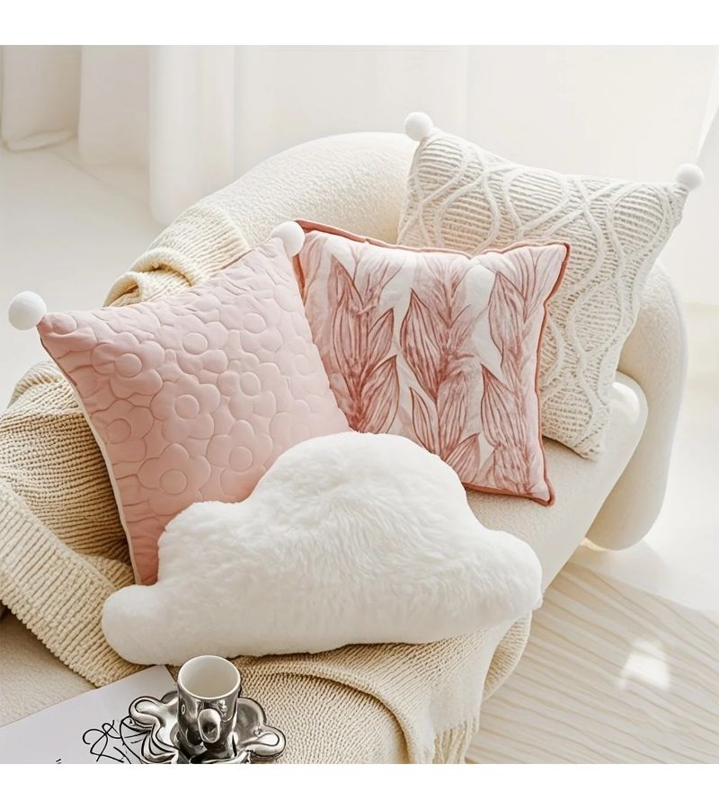 Fluffy Cloud Shaped Cushion For Bed Couch Armchair White 53cm 21inch - Image 3