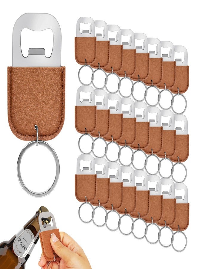 RMERVE 24 pcs Stainless Steel Bottle Opener with PU Leather Keychain Mini Metal Bottle Opener for Bartender Kitchen Bar Restaurant Creative Gift - Image 1