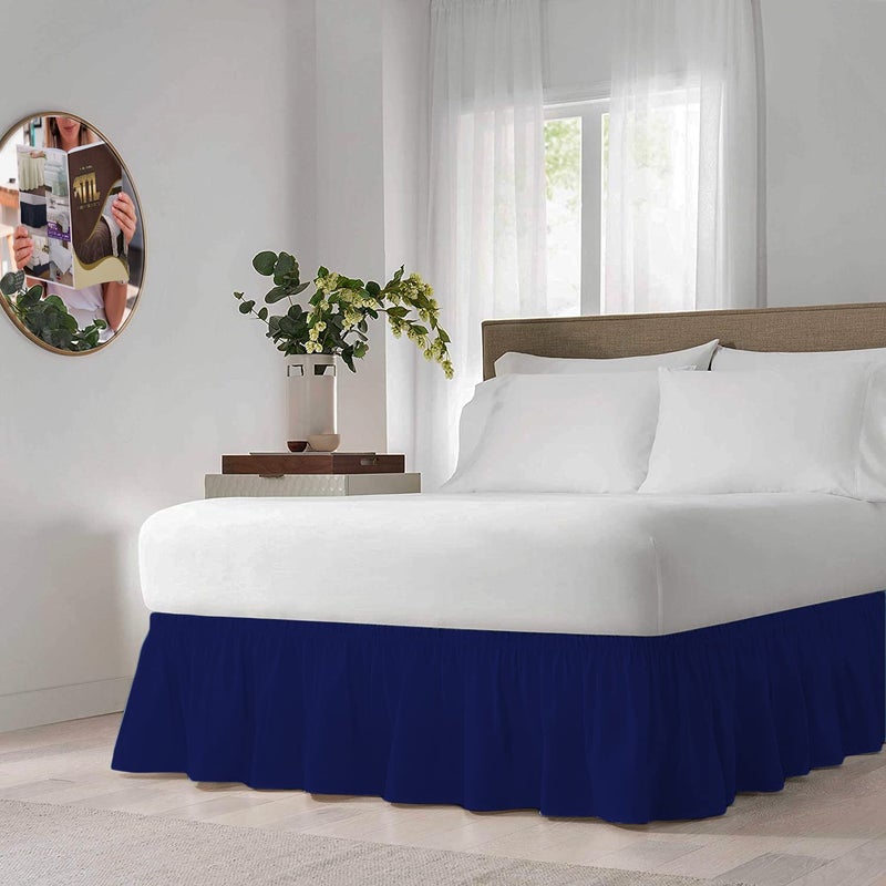 Tigers Trade Lines Bed Skirts, Cotton, Solid Pattern, for Home, Hotel, Touristic Village (for 180cm bed size/Height 40cm, Dark Blue)