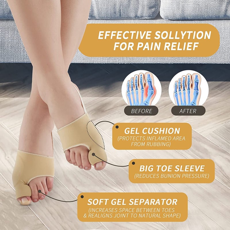 Bunion Corrector, Orthopedic Bunion Splint, Big Toe Separator Pain Relief, Non-Surgical Hallux Valgus Correction, Big Toe Straightener Pain Relief for Women & Men, Day Night Support (Beige), 1Pair - Image 2