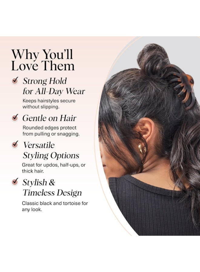 عام مشابك مخلب الأخطبوط من كيتش للنساء - مشابك شعر لطيفة وأنيقة للاستخدام اليومي، مشبك مخلب الأخطبوط للشعر السميك | هدايا مثالية للنساء - أسود وسلحفاة، قطعتان - Image 3