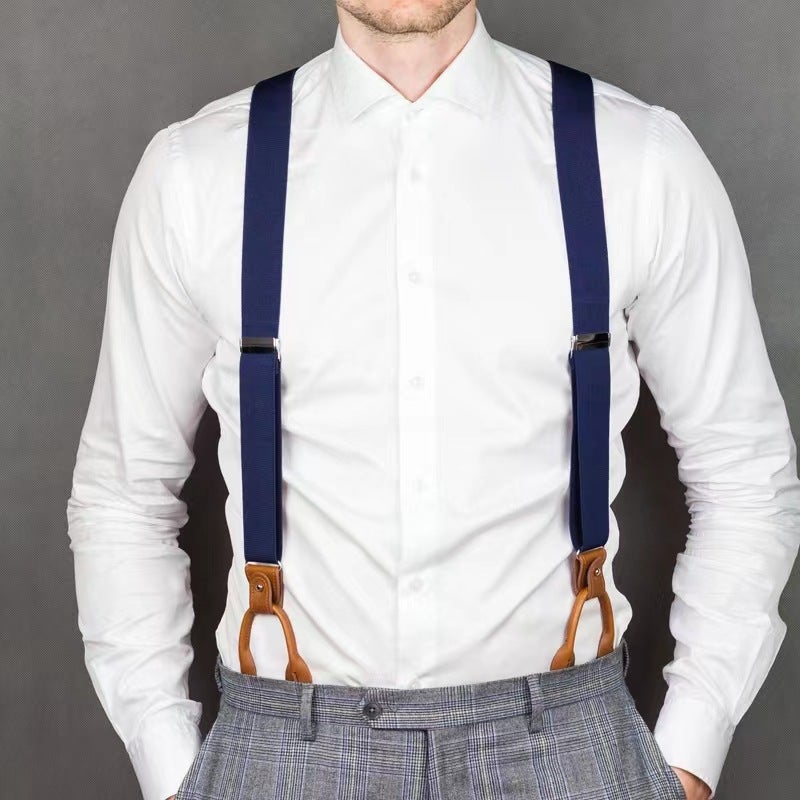 Fashionable Men'S Overalls 3.5Cm Elastic Elastic Adjustable 6-Clip Suspender Clip Simple Casual Shoulder Straps - Image 4