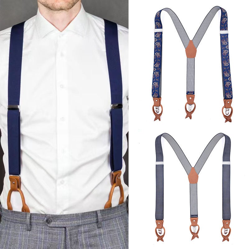 Fashionable Men'S Overalls 3.5Cm Elastic Elastic Adjustable 6-Clip Suspender Clip Simple Casual Shoulder Straps - Image 2