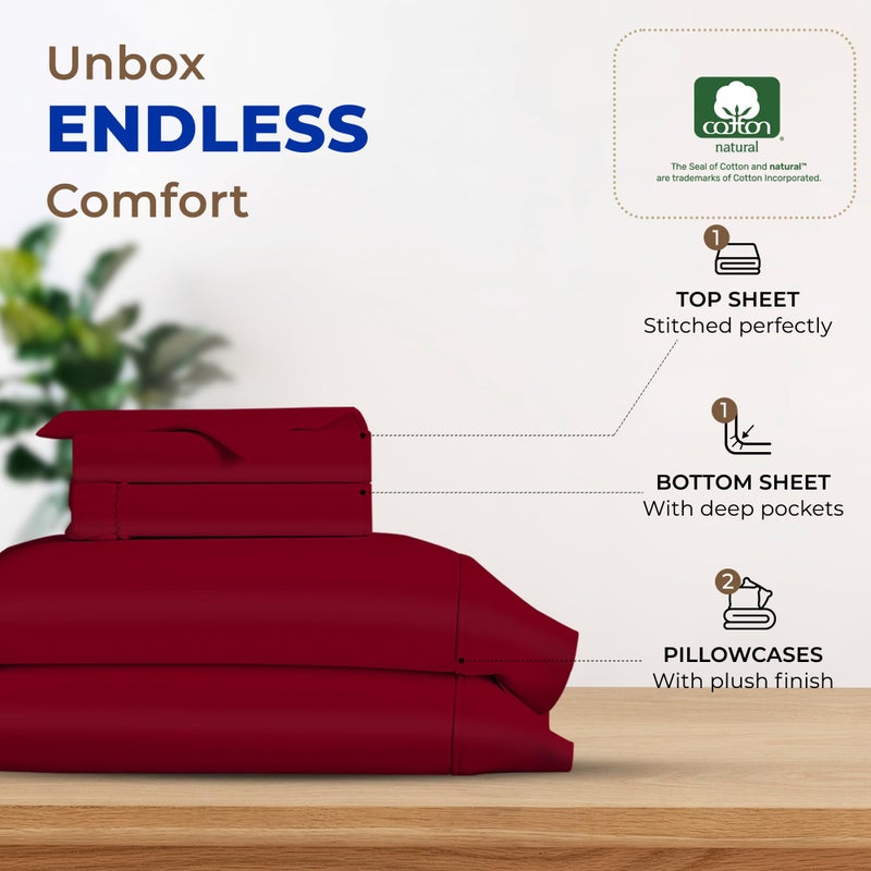 THREAD SPREAD 600 Thread Count Sheets Queen - 100% Egyptian Cotton Sheets Set Queen Size  4 PC Luxury Sheets Queen Size  Soft  Cooling  Extra Long Staple 16 "" Deep Pocket Queen Bed Sheet Set - Burgundy - Image 3