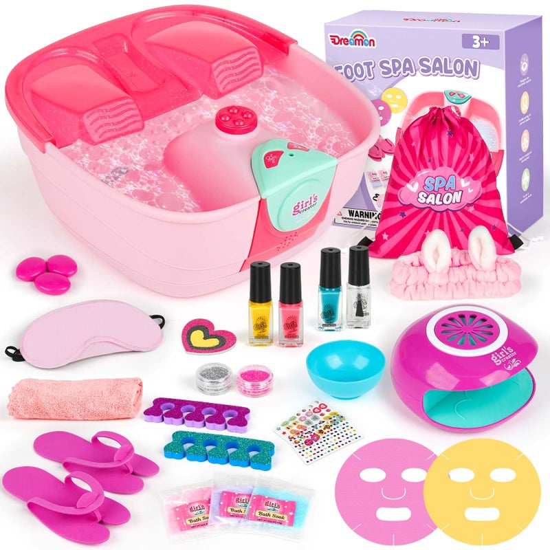 Dreamon Kids Foot Spa & Nail Kit - Kids Spa Day Kit for Girls with Mask Foot Bath and Nail Dryer - Manicures Pedicure Toy Kit Nails Art Salon Girl Stuff - Christmas Birthday Gifts for 6 7 8 9 10-12 Year Old - Image 1