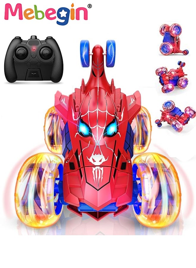 Remote Control Car Toy with Cool Lights, Rechargeable Stunt RC Car with 360 Flips, Fun Indoor and Outdoor Toys, Suitable for Various Roads, Ideal Gift for Kids Aged 3+, 11.5*13*12.3cm