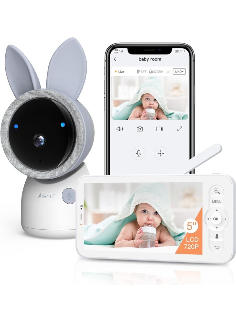 ARENTI 2.5K 5Ghz Wifi Baby Monitor with Camera and Night Vision,5'' Display,Pan Tilt,3350mAh Battery,2-Way Talk,6-Color Night Light,Long Range,Remote Control - Image 1