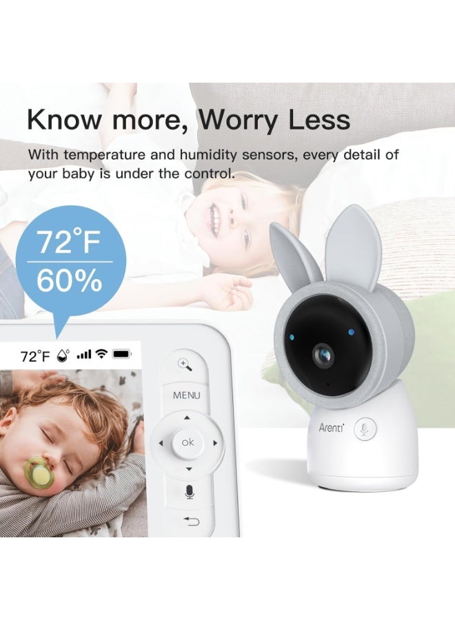 ARENTI 2.5K 5Ghz Wifi Baby Monitor with Camera and Night Vision,5'' Display,Pan Tilt,3350mAh Battery,2-Way Talk,6-Color Night Light,Long Range,Remote Control - Image 2