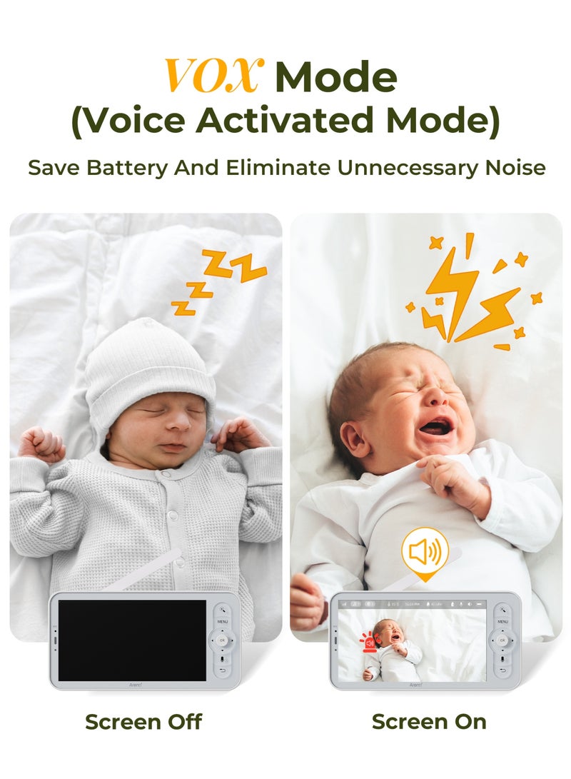ARENTI 2.5K 5Ghz Wifi Baby Monitor with Camera and Night Vision,5'' Display,Pan Tilt,3350mAh Battery,2-Way Talk,6-Color Night Light,Long Range,Remote Control - Image 4