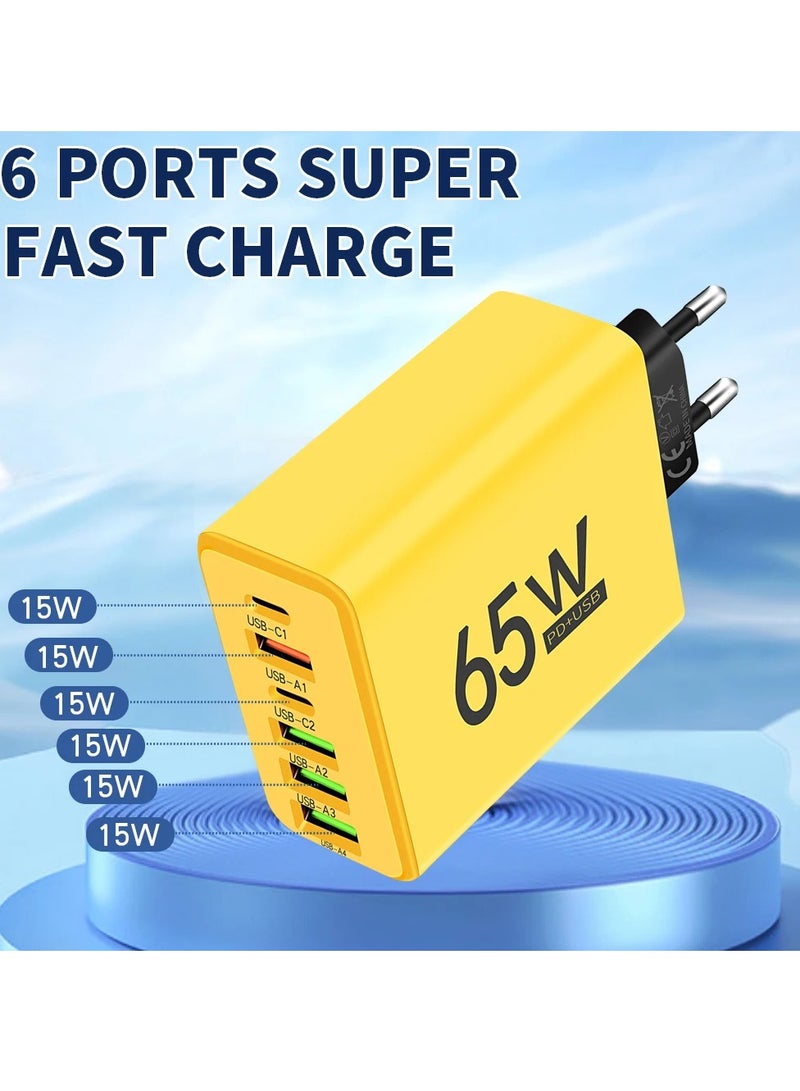 AROAQ USB Type C Charger, Multiple 6 Ports Fast Charging Quick Charger, Compact And Portable Mobile Phone Wall Adapter, Durable High Performance Cell Phone Charger For Home, Office, Travel, (65W, White) - Image 2