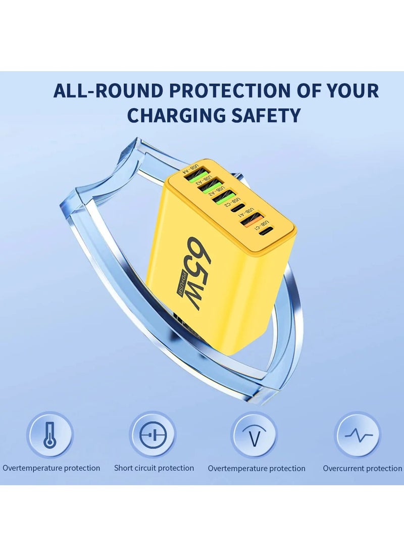 AROAQ USB Type C Charger, Multiple 6 Ports Fast Charging Quick Charger, Compact And Portable Mobile Phone Wall Adapter, Durable High Performance Cell Phone Charger For Home, Office, Travel, (65W, White) - Image 3