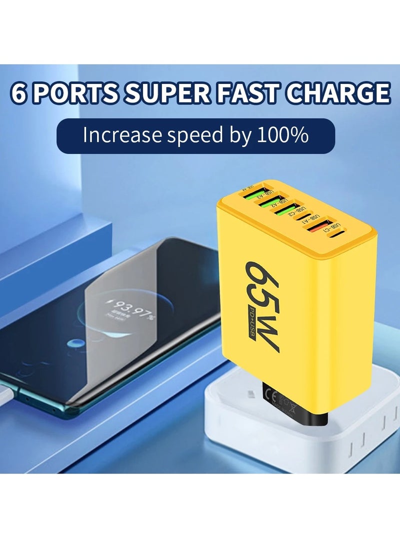 AROAQ USB Type C Charger, Multiple 6 Ports Fast Charging Quick Charger, Compact And Portable Mobile Phone Wall Adapter, Durable High Performance Cell Phone Charger For Home, Office, Travel, (65W, White) - Image 5