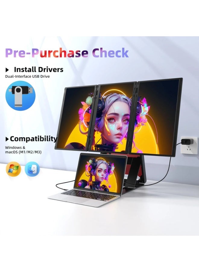 V2COM Quad Laptop Screen Extender, 15.6" FHD 1080P Triple Portable Monitors, One-Button Combine to 30" Wide Display, One Cable Connection with Driver, Compatible with Windows & Mac - Image 5